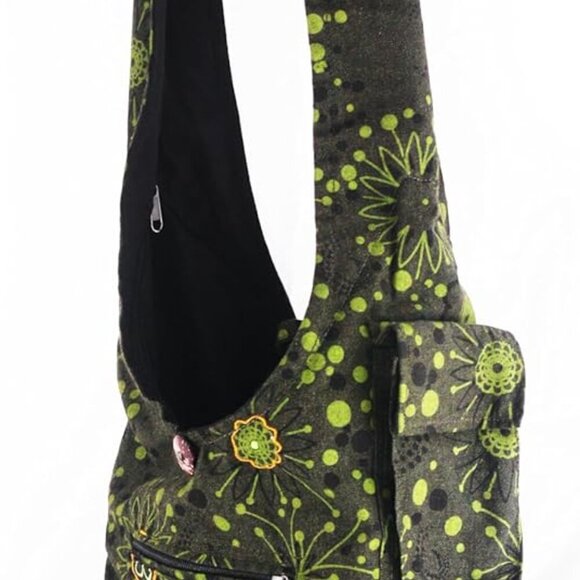 Handmade Cotton Jacquard Crossbody Bag, Large Size, Top Zip Closure, Embroidered - Picture 2 of 6